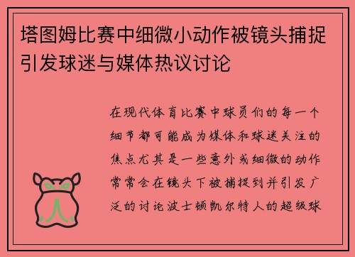 塔图姆比赛中细微小动作被镜头捕捉引发球迷与媒体热议讨论